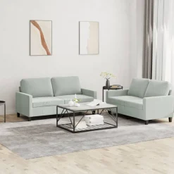 vidaXL 2-tlg. Sofagarnitur mit Kissen Hellgrau Samt