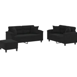 vidaXL 3-tlg. Sofagarnitur mit Kissen Schwarz Mikrofasergewebe