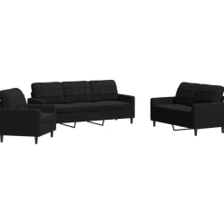 vidaXL 3-tlg. Sofagarnitur mit Kissen Schwarz Samt