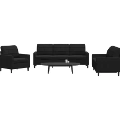 vidaXL 3-tlg. Sofagarnitur mit Kissen Schwarz Samt