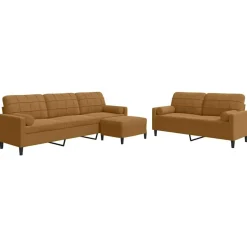 vidaXL 3-tlg. Sofagarnitur mit Kissen und Nackenrollen Braun Samt