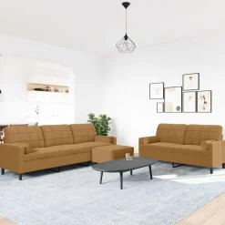 vidaXL 3-tlg. Sofagarnitur mit Kissen und Nackenrollen Braun Samt