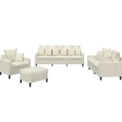 vidaXL 4-tlg. Sofagarnitur mit Kissen Creme Samt