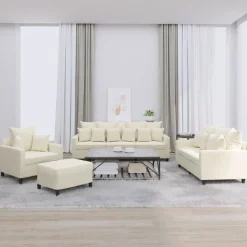 vidaXL 4-tlg. Sofagarnitur mit Kissen Creme Samt