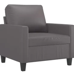 vidaXL 3-tlg. Sofagarnitur mit Kissen Grau Kunstleder