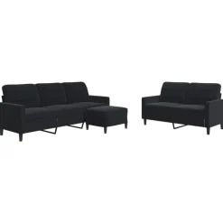 vidaXL 3-tlg. Sofagarnitur mit Kissen Schwarz Samt