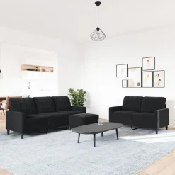 vidaXL 3-tlg. Sofagarnitur mit Kissen Schwarz Samt