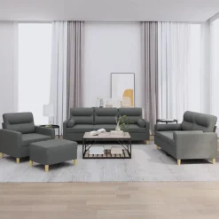 vidaXL 4-tlg. Sofagarnitur mit Kissen Dunkelgrau Stoff
