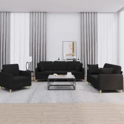 vidaXL 3-tlg. Sofagarnitur mit Kissen Schwarz Stoff