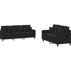 vidaXL 2-tlg. Sofagarnitur mit Kissen Schwarz Samt