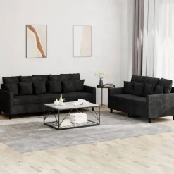 vidaXL 2-tlg. Sofagarnitur mit Kissen Schwarz Samt