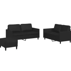 vidaXL 3-tlg. Sofagarnitur mit Kissen Schwarz Kunstleder