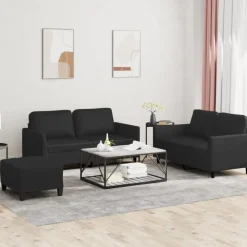 vidaXL 3-tlg. Sofagarnitur mit Kissen Schwarz Kunstleder