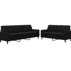 vidaXL 2-tlg. Sofagarnitur mit Kissen Schwarz Samt