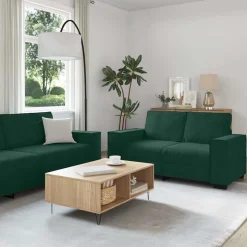 vidaXL 2-tlg. Sofagarnitur mit Kissen Dunkelgrün Samt