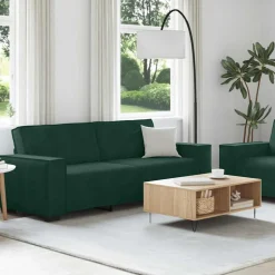vidaXL 2-tlg. Sofagarnitur mit Kissen Dunkelgrün Samt