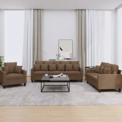 vidaXL 3-tlg. Sofagarnitur mit Kissen Braun Stoff