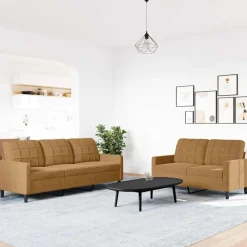 vidaXL 2-tlg. Sofagarnitur mit Kissen Braun Samt