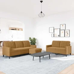 vidaXL 3-tlg. Sofagarnitur mit Kissen Braun Samt