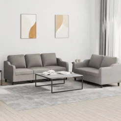 vidaXL 2-tlg. Sofagarnitur mit Kissen Taupe Stoff