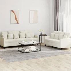 vidaXL 2-tlg. Sofagarnitur mit Kissen Creme Samt