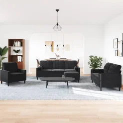 vidaXL 4-tlg. Sofagarnitur mit Kissen und Nackenrollen Schwarz Samt
