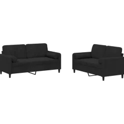 vidaXL 2-tlg. Sofagarnitur mit Kissen Schwarz Samt
