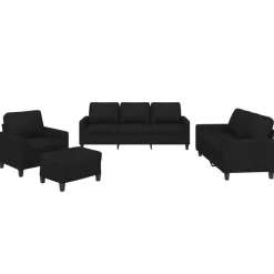vidaXL 4-tlg. Sofagarnitur mit Kissen Schwarz Stoff