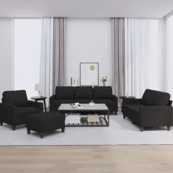 vidaXL 4-tlg. Sofagarnitur mit Kissen Schwarz Stoff
