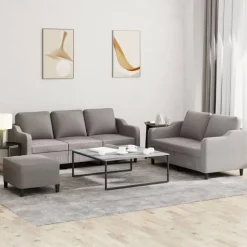 vidaXL 3-tlg. Sofagarnitur mit Kissen Taupe Stoff