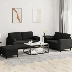vidaXL 3-tlg. Sofagarnitur mit Kissen Schwarz Samt