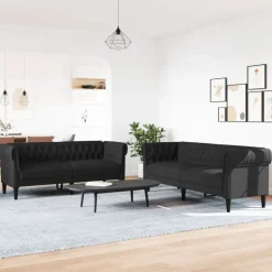 vidaXL 2-tlg. Sofagarnitur Schwarz Stoff
