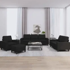 vidaXL 4-tlg. Sofagarnitur Schwarz Stoff