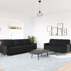 vidaXL 2-tlg. Sofagarnitur Schwarz Stoff