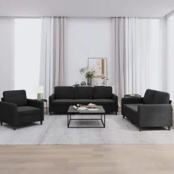 vidaXL 3-tlg. Sofagarnitur Schwarz Samt