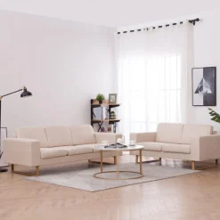 vidaXL 2-tlg. Sofagarnitur Stoff Cremeweiß
