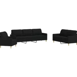 vidaXL 3-tlg. Sofagarnitur Schwarz Stoff