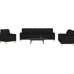 vidaXL 3-tlg. Sofagarnitur Schwarz Stoff