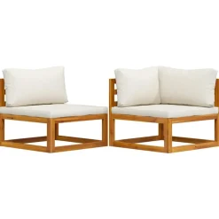 vidaXL 2-tlg. Sofa-Set mit cremeweißen Kissen Akazie Massivholz