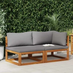 vidaXL 2-tlg. Sofa-Set mit dunkelgrauen Kissen Akazie Massivholz