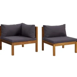 vidaXL 2-tlg. Sofa-Set mit Dunkelgrauen Kissen Akazie Massivholz