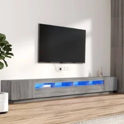 vidaXL 3-tlg. TV-Schrank-Set LED-Leuchten Grau Sonoma Holzwerkstoff