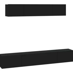 vidaXL 4-tlg. TV-Schrank-Set Schwarz Holzwerkstoff