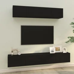 vidaXL 4-tlg. TV-Schrank-Set Schwarz Holzwerkstoff