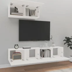 vidaXL 3-tlg. TV-Schrank-Set Weiß Holzwerkstoff