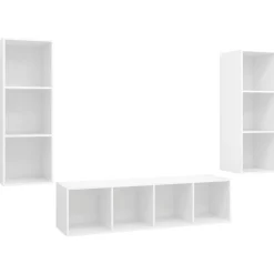 vidaXL 3-tlg. TV-Schrank-Set Weiß Holzwerkstoff