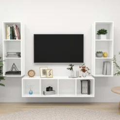 vidaXL 3-tlg. TV-Schrank-Set Weiß Holzwerkstoff