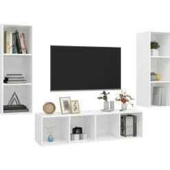 vidaXL 3-tlg. TV-Schrank-Set Weiß Holzwerkstoff