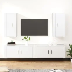 vidaXL 4-tlg. TV-Schrank-Set Weiß Holzwerkstoff