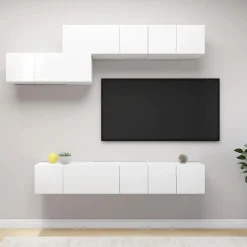 vidaXL 7-tlg. TV-Schrank-Set Weiß Holzwerkstoff